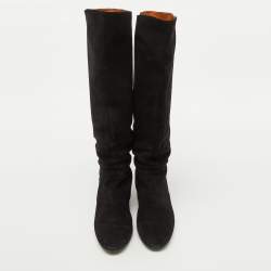 Pre Owned Lanvin Black Suede Knee Length Wedge Boots Size 39