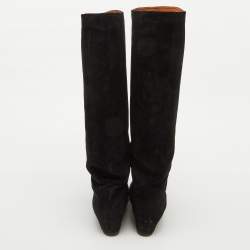 Pre Owned Lanvin Black Suede Knee Length Wedge Boots Size 39