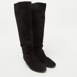 Pre Owned Lanvin Black Suede Knee Length Wedge Boots Size 39