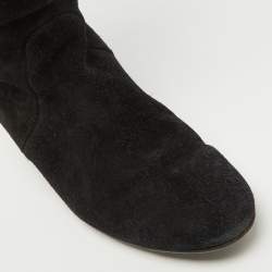 Pre Owned Lanvin Black Suede Knee Length Wedge Boots Size 39