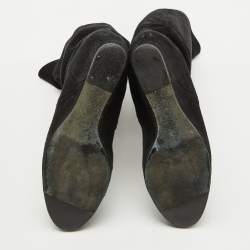 Pre Owned Lanvin Black Suede Knee Length Wedge Boots Size 39