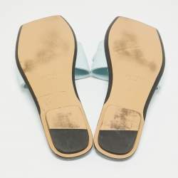 Lanvin Blue Leather Embellished Flat Slides Size 38