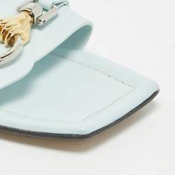Lanvin Blue Leather Embellished Flat Slides Size 38