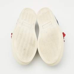 Pre Owned Lanvin Navy Blue Leather Flower Embellished Slip On Sneakers Size 37