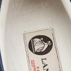 Pre Owned Lanvin Navy Blue Leather Flower Embellished Slip On Sneakers Size 37