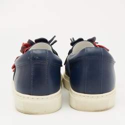 Pre Owned Lanvin Navy Blue Leather Flower Embellished Slip On Sneakers Size 37