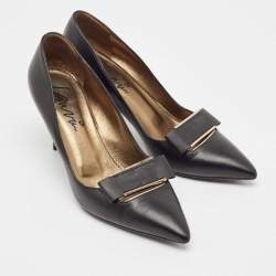 Pre Owned Lanvin Black Leather Pointed Toe Pumps Size 39
