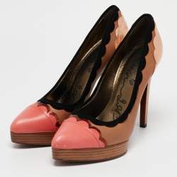 Lanvin Multicolor Leather Scalloped Pointed Toe Platform Pumps Size 38