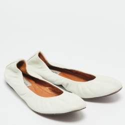 Lanvin White Leather Scrunch Ballet Flats Size 38