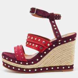 Lanvin Multicolor Suede Studded Espadrille Platform Wedge Ankle Strap Sandals Size 40