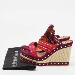 Lanvin Multicolor Suede Studded Espadrille Platform Wedge Ankle Strap Sandals Size 40