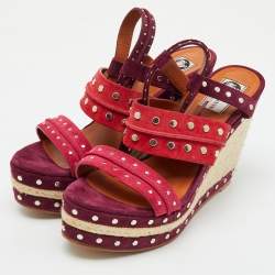 Lanvin Multicolor Suede Studded Espadrille Platform Wedge Ankle Strap Sandals Size 40