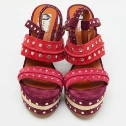 Lanvin Multicolor Suede Studded Espadrille Platform Wedge Ankle Strap Sandals Size 40