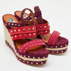 Lanvin Multicolor Suede Studded Espadrille Platform Wedge Ankle Strap Sandals Size 40