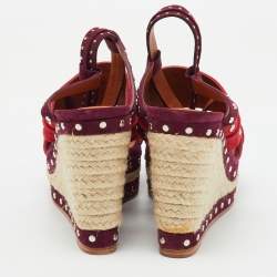Lanvin Multicolor Suede Studded Espadrille Platform Wedge Ankle Strap Sandals Size 40
