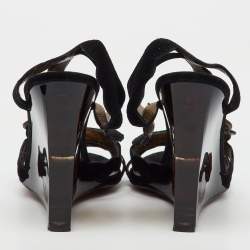 Lanvin Black Suede Slingback Wedge Sandals Size 40