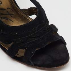 Lanvin Black Suede Slingback Wedge Sandals Size 40