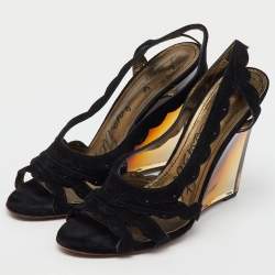 Lanvin Black Suede Slingback Wedge Sandals Size 40