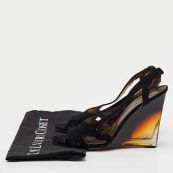 Lanvin Black Suede Slingback Wedge Sandals Size 40