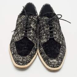 Lanvin Black/White Velvet Lace Up Derby Size 36