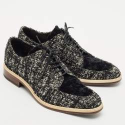 Lanvin Black/White Velvet Lace Up Derby Size 36