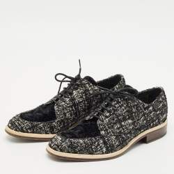 Lanvin Black/White Velvet Lace Up Derby Size 36