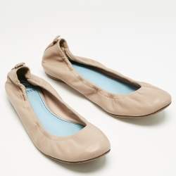 Pre Owned Lanvin Dusty Pink Leather Scrunch Ballet Flats Size 40