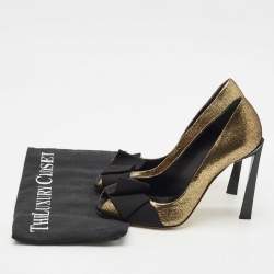 Lanvin Gold/Black Fabric and Leather Bow Peep Toe Pumps Size 36.5