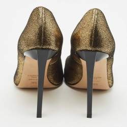 Lanvin Gold/Black Fabric and Leather Bow Peep Toe Pumps Size 36.5