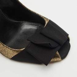 Lanvin Gold/Black Fabric and Leather Bow Peep Toe Pumps Size 36.5