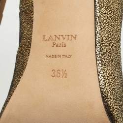 Lanvin Gold/Black Fabric and Leather Bow Peep Toe Pumps Size 36.5
