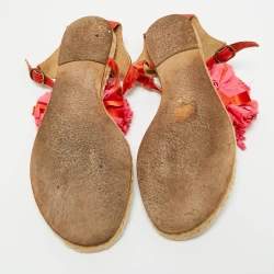 Pre Owned Lanvin Pink Satin Flower Bow Thong Espadrille Flat Sandals Size 39