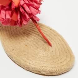 Pre Owned Lanvin Pink Satin Flower Bow Thong Espadrille Flat Sandals Size 39