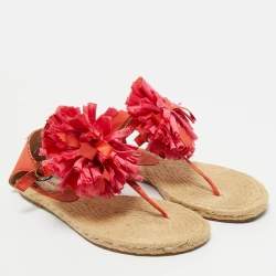 Pre Owned Lanvin Pink Satin Flower Bow Thong Espadrille Flat Sandals Size 39