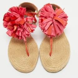 Pre Owned Lanvin Pink Satin Flower Bow Thong Espadrille Flat Sandals Size 39