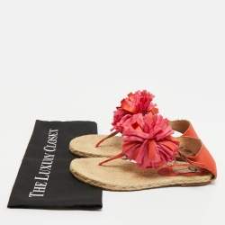 Pre Owned Lanvin Pink Satin Flower Bow Thong Espadrille Flat Sandals Size 39