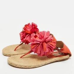 Pre Owned Lanvin Pink Satin Flower Bow Thong Espadrille Flat Sandals Size 39