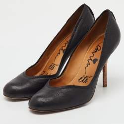 Pre Owned Lanvin Black Leather Round Toe Pumps Size 40