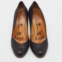Pre Owned Lanvin Black Leather Round Toe Pumps Size 40