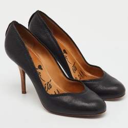 Pre Owned Lanvin Black Leather Round Toe Pumps Size 40