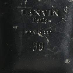 Pre Owned Lanvin Black Patent Leather and Satin Flower Flat Sandals Size 38