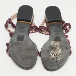 Pre Owned Lanvin Burgundy Leather and Suede Ankle Strap Sandals Size 37