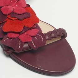 Pre Owned Lanvin Burgundy Leather and Suede Ankle Strap Sandals Size 37