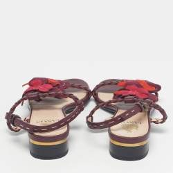 Pre Owned Lanvin Burgundy Leather and Suede Ankle Strap Sandals Size 37