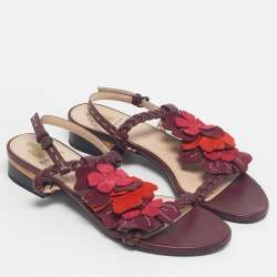 Pre Owned Lanvin Burgundy Leather and Suede Ankle Strap Sandals Size 37