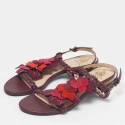 Pre Owned Lanvin Burgundy Leather and Suede Ankle Strap Sandals Size 37