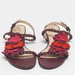 Pre Owned Lanvin Burgundy Leather and Suede Ankle Strap Sandals Size 37