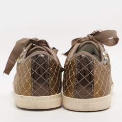 Pre Owned Lanvin Gold Quilted Leather Crystal Embellished Low Top Sneakers Size 40