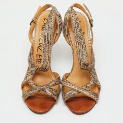 Pre Owned Lanvin Multicolor Python Leather Strappy Slingback Sandals Size 38