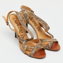 Pre Owned Lanvin Multicolor Python Leather Strappy Slingback Sandals Size 38